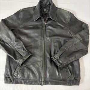 Jos A Bank 100% Leather Jacket Mens Size XL Classic Outerwear Black Clean Nice
